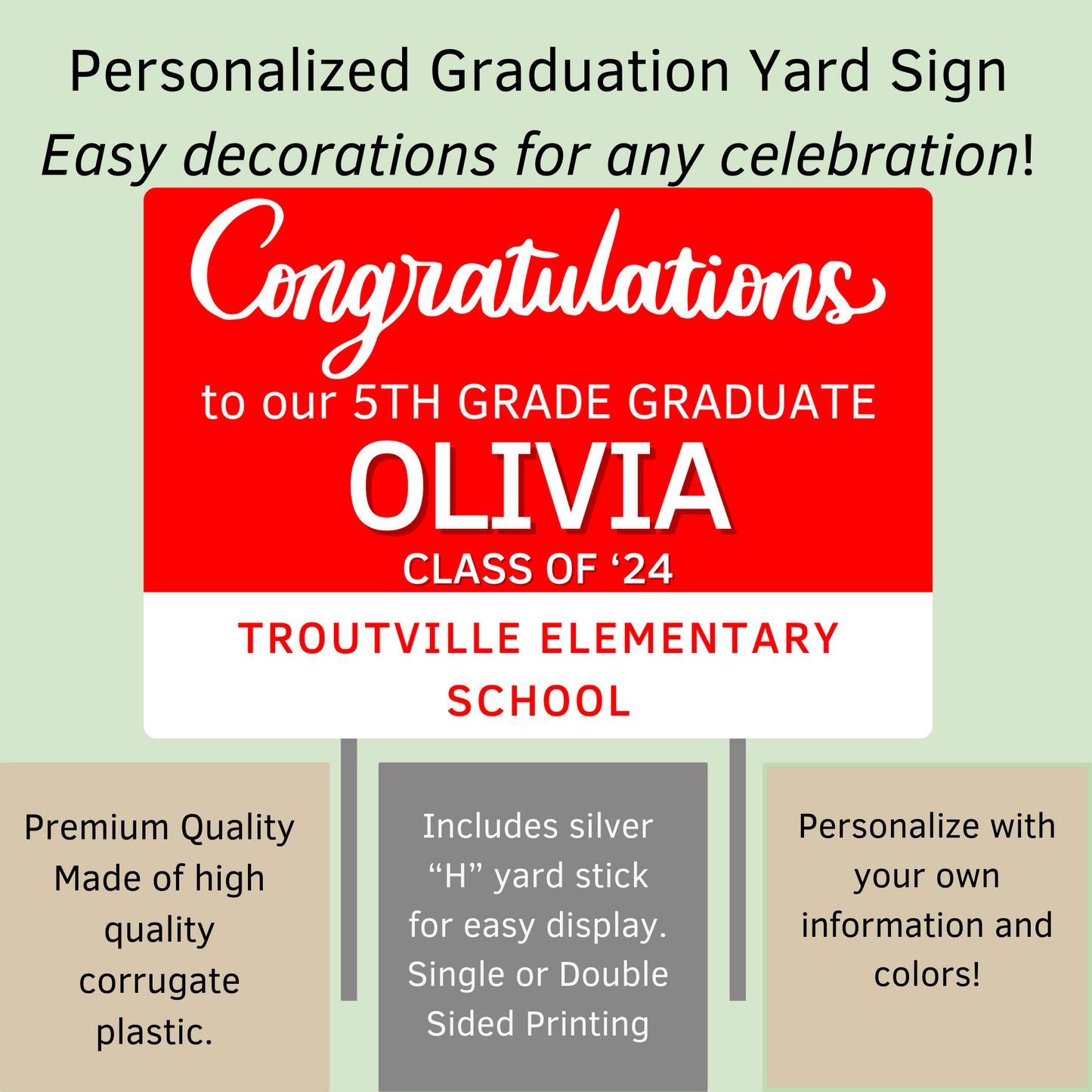 Striped Graduate Yard Sign w/ "H" Stake