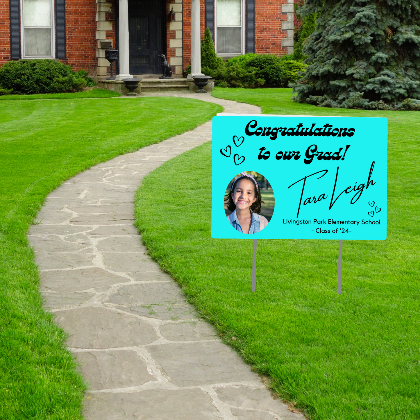 Custom Photo with Hearts Graduate Yard Sign w/ "H" Stake