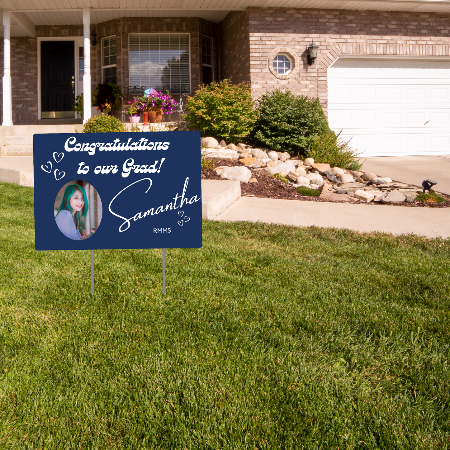 Custom Photo with Hearts Graduate Yard Sign w/ "H" Stake