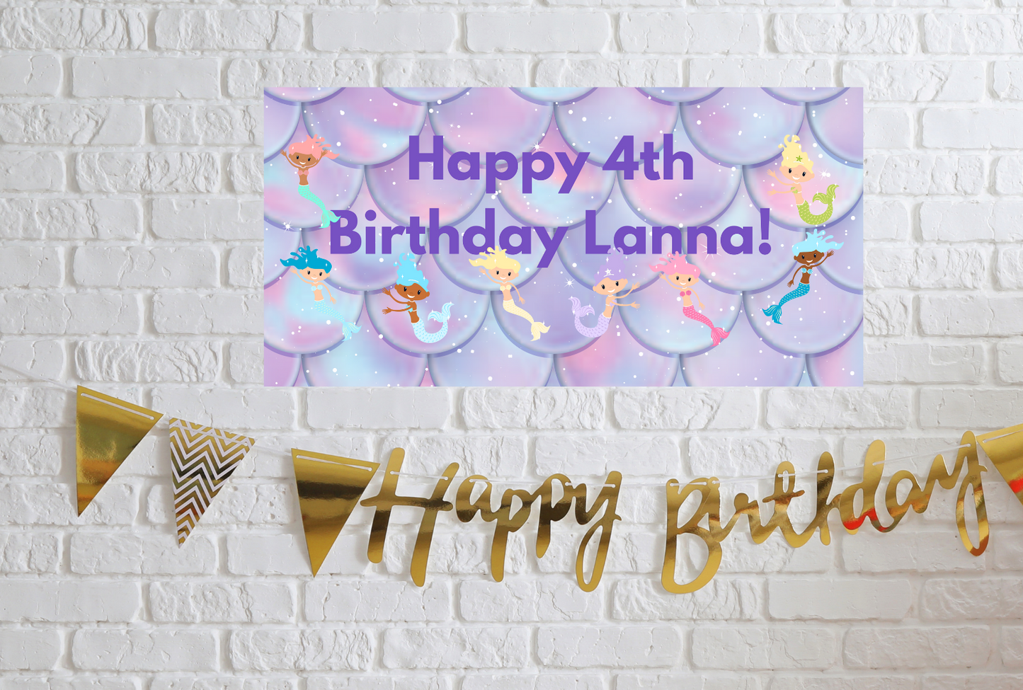 Girls Birthday Mermaid Banner