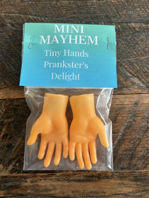 Introducing a hilarious and unforgettable gag gift that will leave everyone in stitches β our "Mini Mayhem: Tiny Hands"! These quirky and pint-sized hands are perfect for pranks, parties, and all-around laughter.