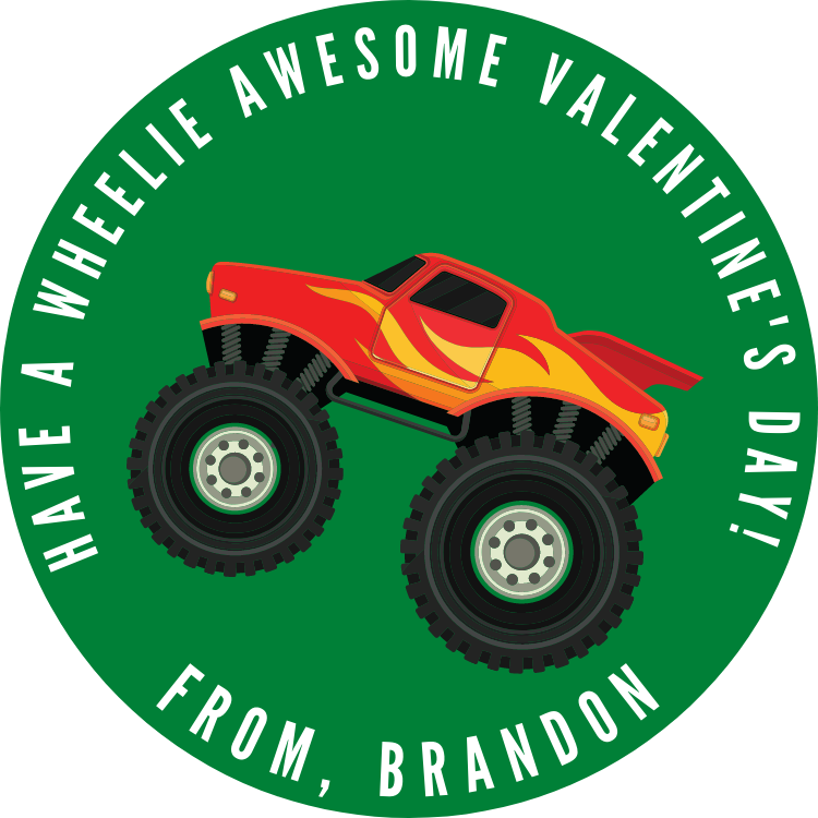 Monster Truck Valentine's Day Stickers
