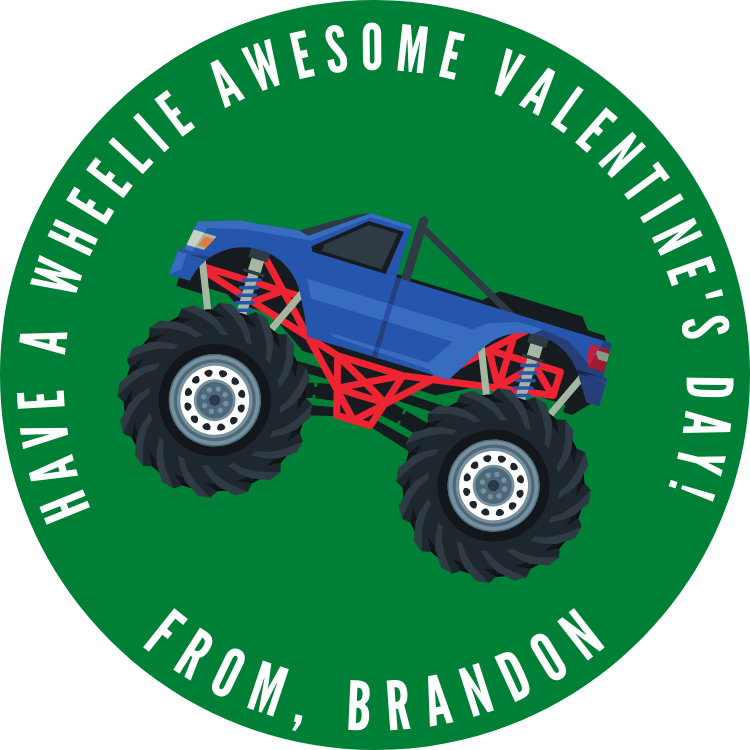 Monster Truck Valentine's Day Stickers
