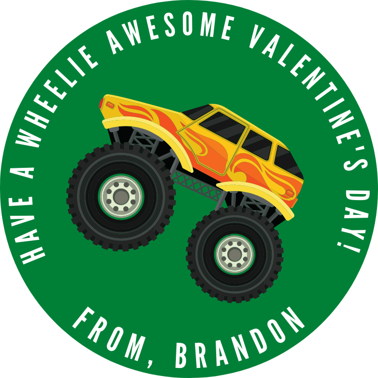 Monster Truck Valentine's Day Stickers