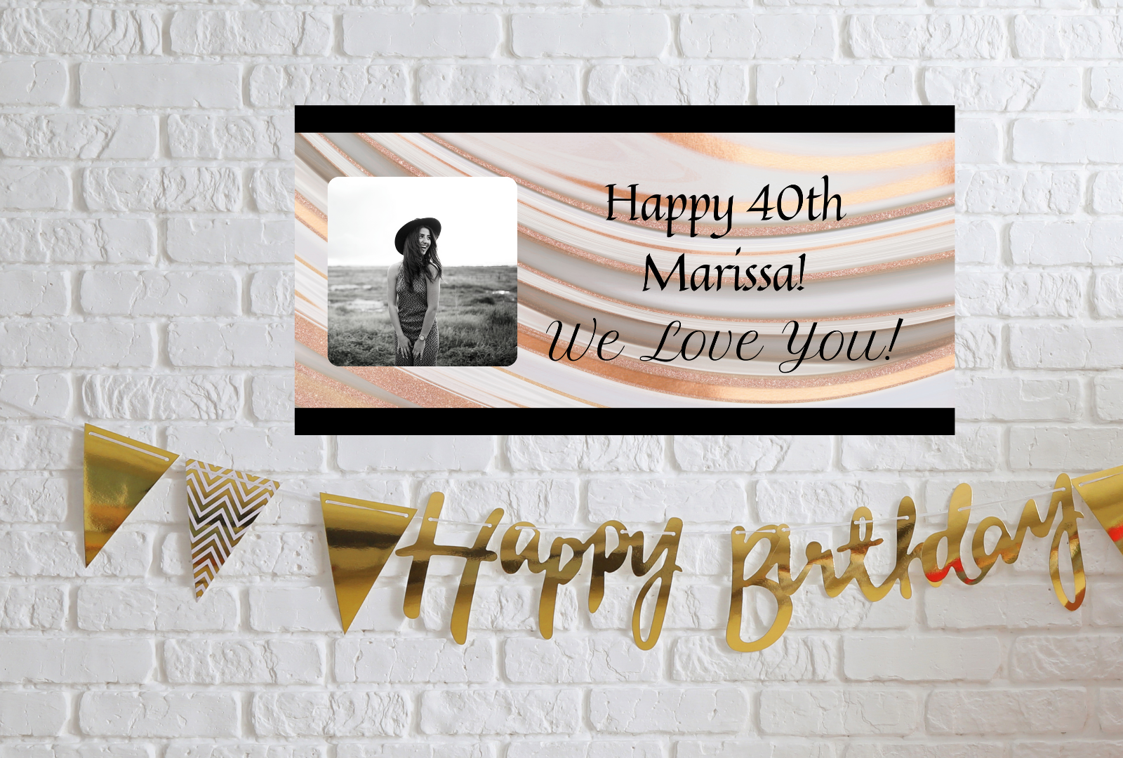 Make your party come alive with our custom photo banners!  Want to make your event extra special? Our customizable photo banners are the way to do it.  Whether you're having a birthday party or anniversary party, we've got what you need. Just upload your favorite photos, tell us where you want them to go on the banner and voila—instant magic! Plus, our banners are waterproof, so they'll stay looking beautiful even after hours of fun in the sun.  So what are you waiting for? Get shopping today!