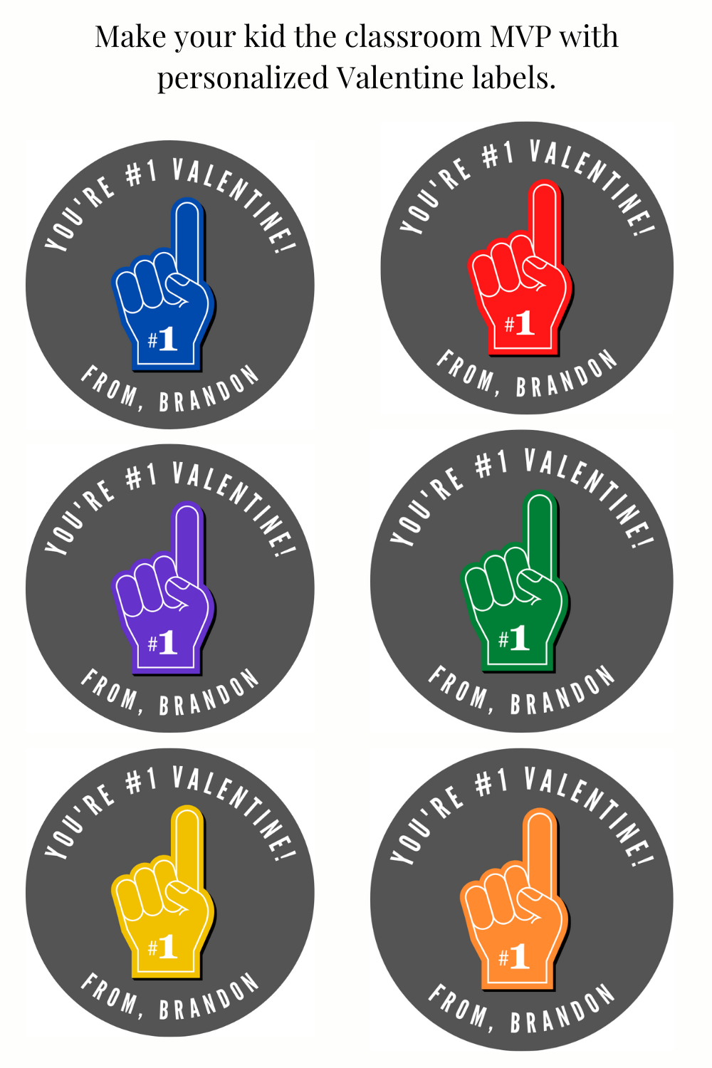 Sports #1 Fan Valentine Sticker Labels