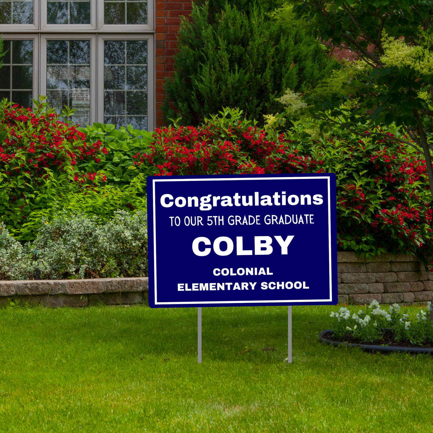 Celebrate your graduate's achievements with custom-designed graduation yard signs! Personalize every detail for a unique touch. Order now! Dark Blue
