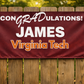 Wooden fence shot with the banner, grommets, and rope against the weathered wood. ConGRADulations James Virginia Tech in Maroon and Burnt Orange