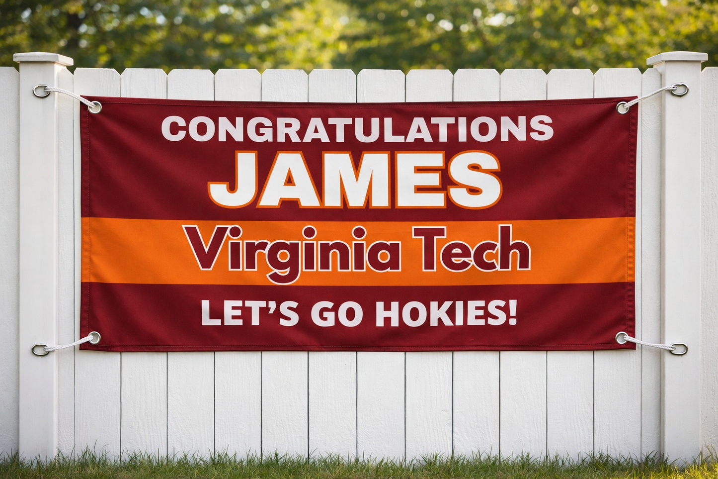 Personalized Virginia Tech Banner — Congratulations & Let's Go Hokies! Custom Grad Banner