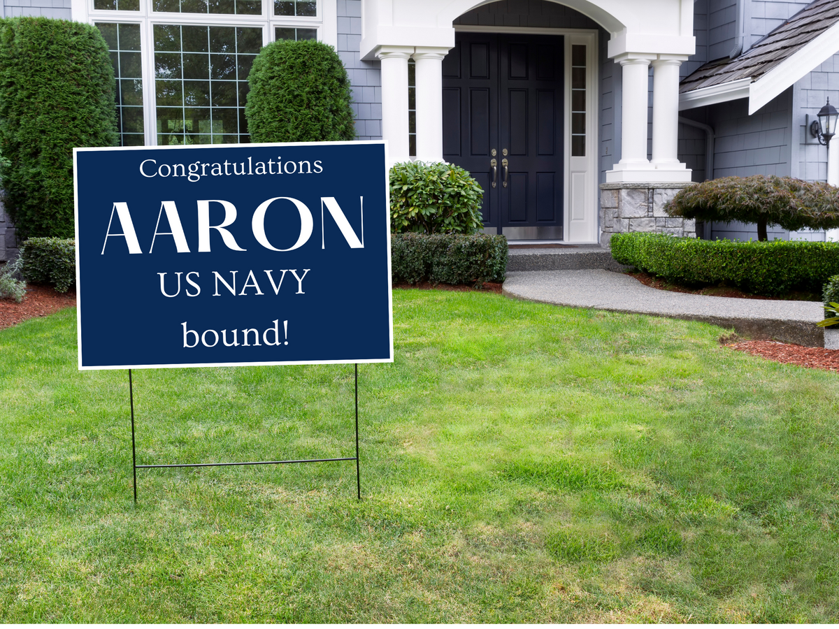 Navy Grad Sign Custom Name Military Grad Yard Sign w/ Stake- 18