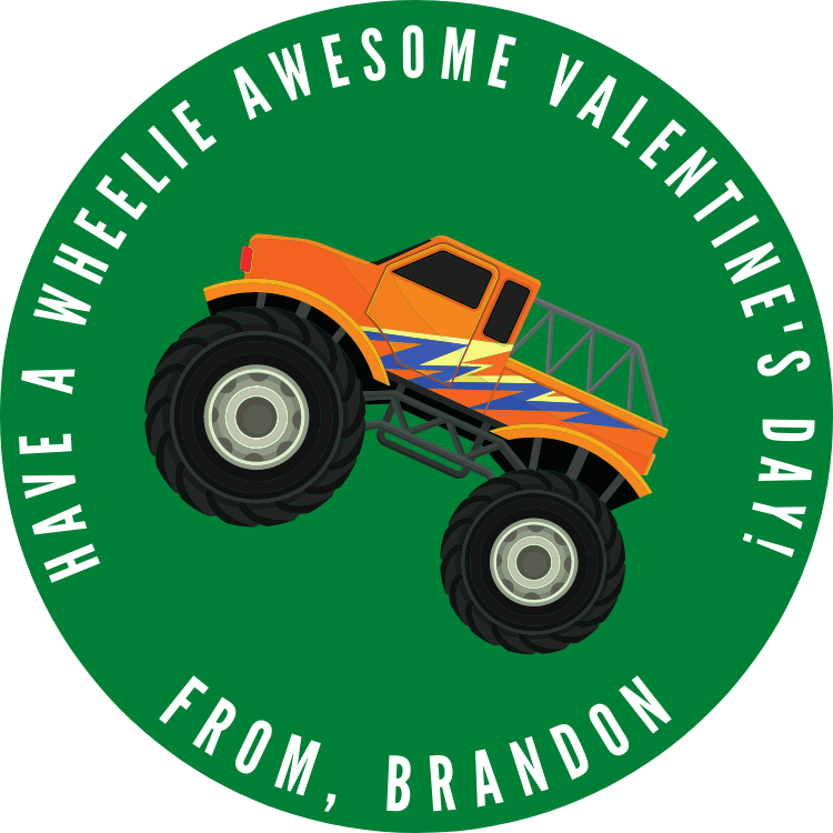 Monster Truck Valentine's Day Stickers